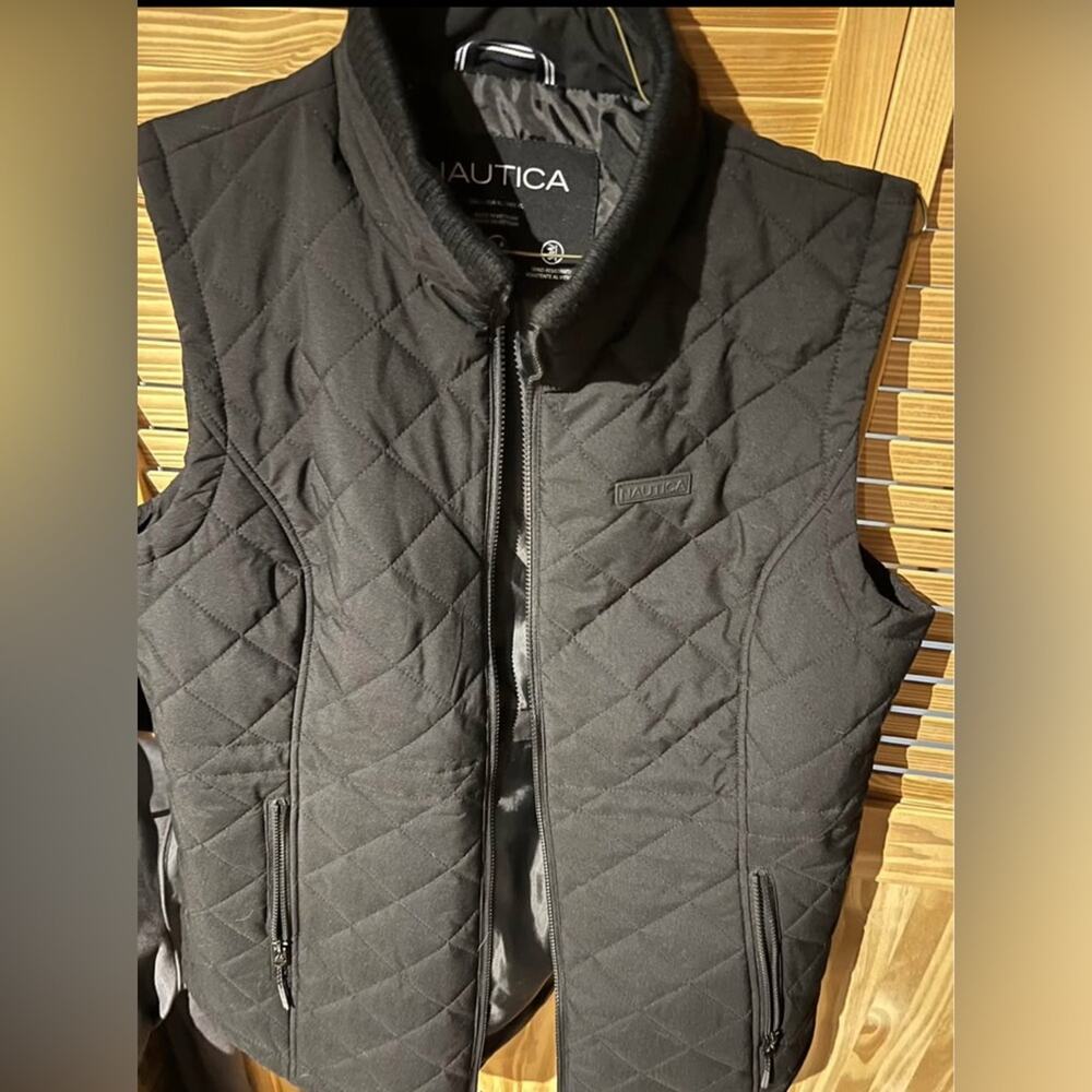 Nautica Black Quilted Vest with Stand-Up Collar